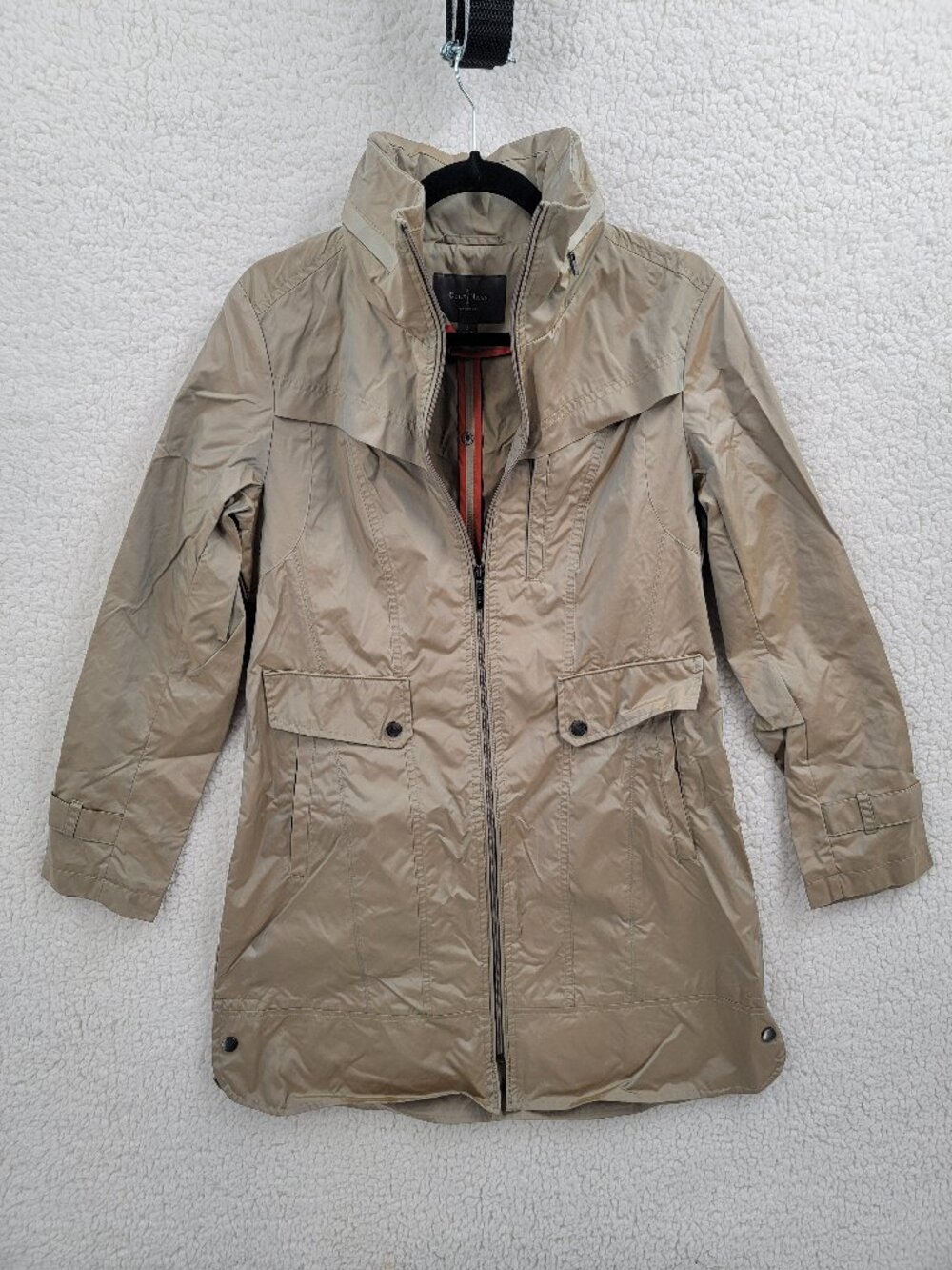 Cole Haan Signature Womens S Rain Jacket Packable Hood Trench Coat Tan Iridescen